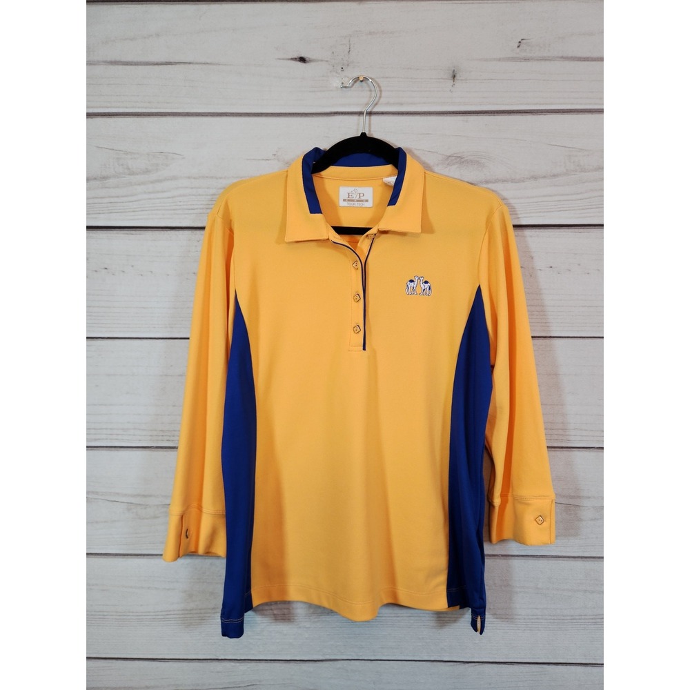 EP Pro Womens Large Orange Polo Shirt 3/4‎ Sleeve Colorblock Tour Tech Golf Top